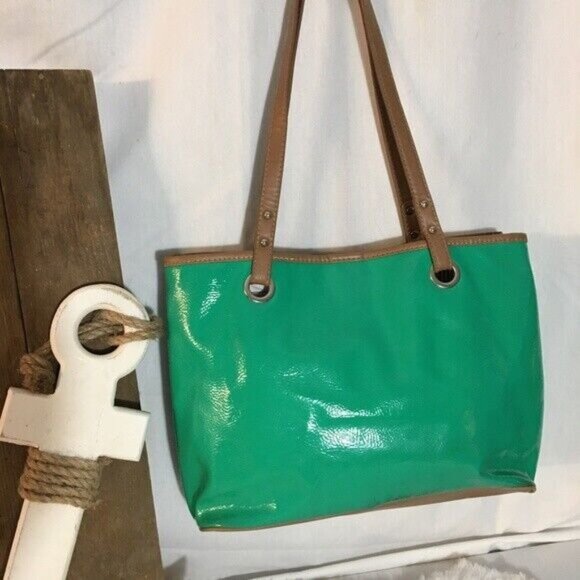 Nine West Purse Green Glossy Finish Double Handle Shoulder Bag - Picture 5 of 8